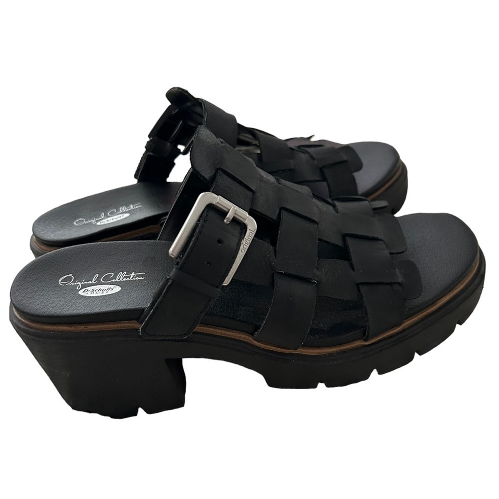 NEW Black Leather Fisherman Woven Wedge Heel Clogs - Picture 3 of 5